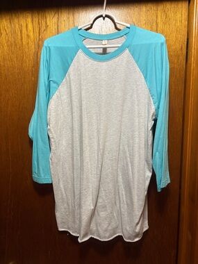 Next Level Apparel Teal and Light Gray Raglan Sweater